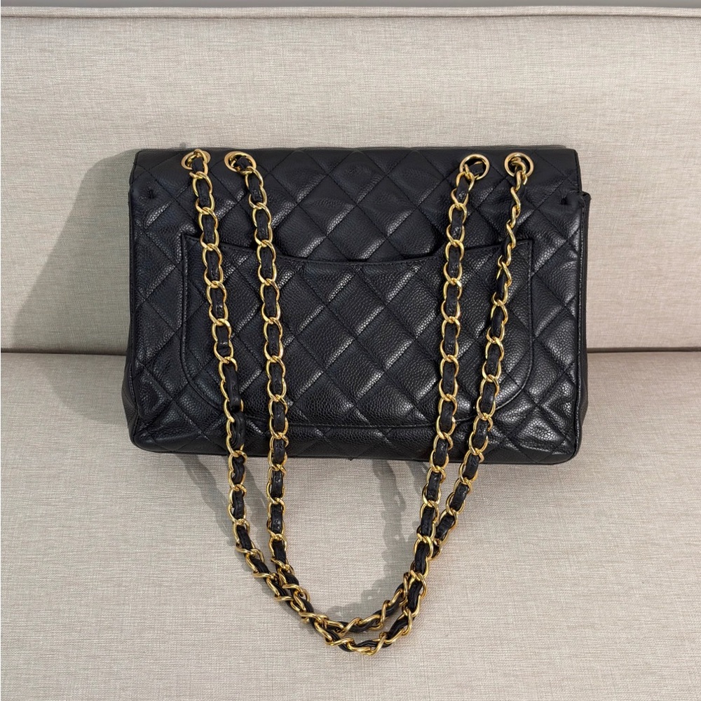 SOLD - CHANEL Black Caviar Classic Single Flap Jumbo GHW - Picture 4 of 16